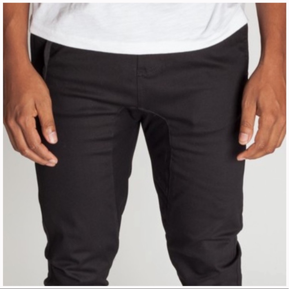 LAST PAIR MEN’s Drop Crotch TWILL Joggers BLACK - Picture 2 of 3